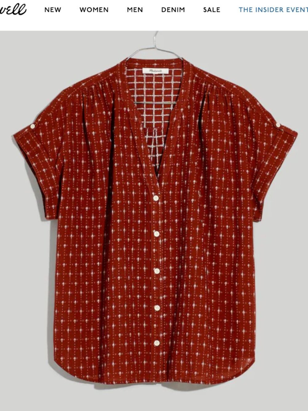 Madwell Collarless Central Shirt in Dusty Redwood Jacquard